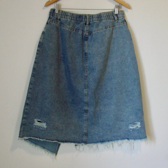 Denim Distressed Midi Skirt Western Cowgirl Boho Raw Hem SHEIN Curve 0XL or 12 - Picture 11 of 14